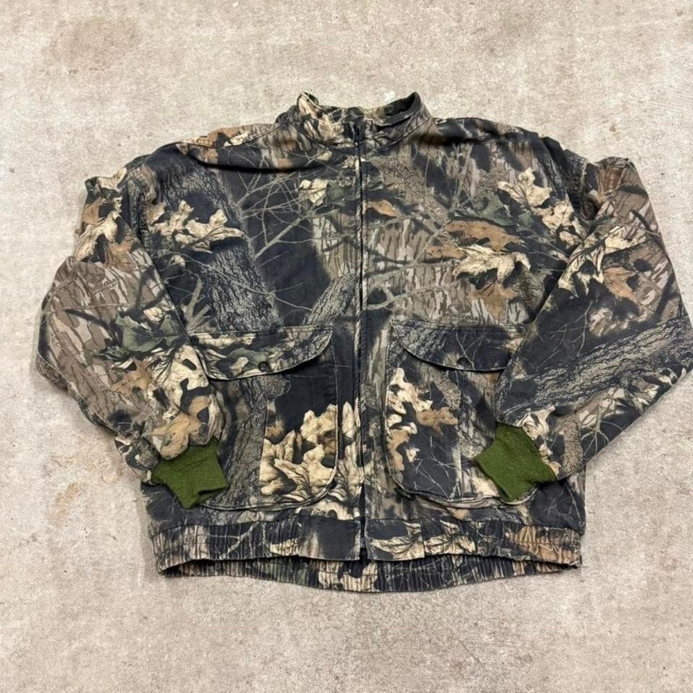 Vintage Mossy Oak Camo Zip Up Jacket Fleece Lined Outdoors‎ Skater Grunge